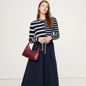 Striped Navy and White Cashmere Sweater . Large